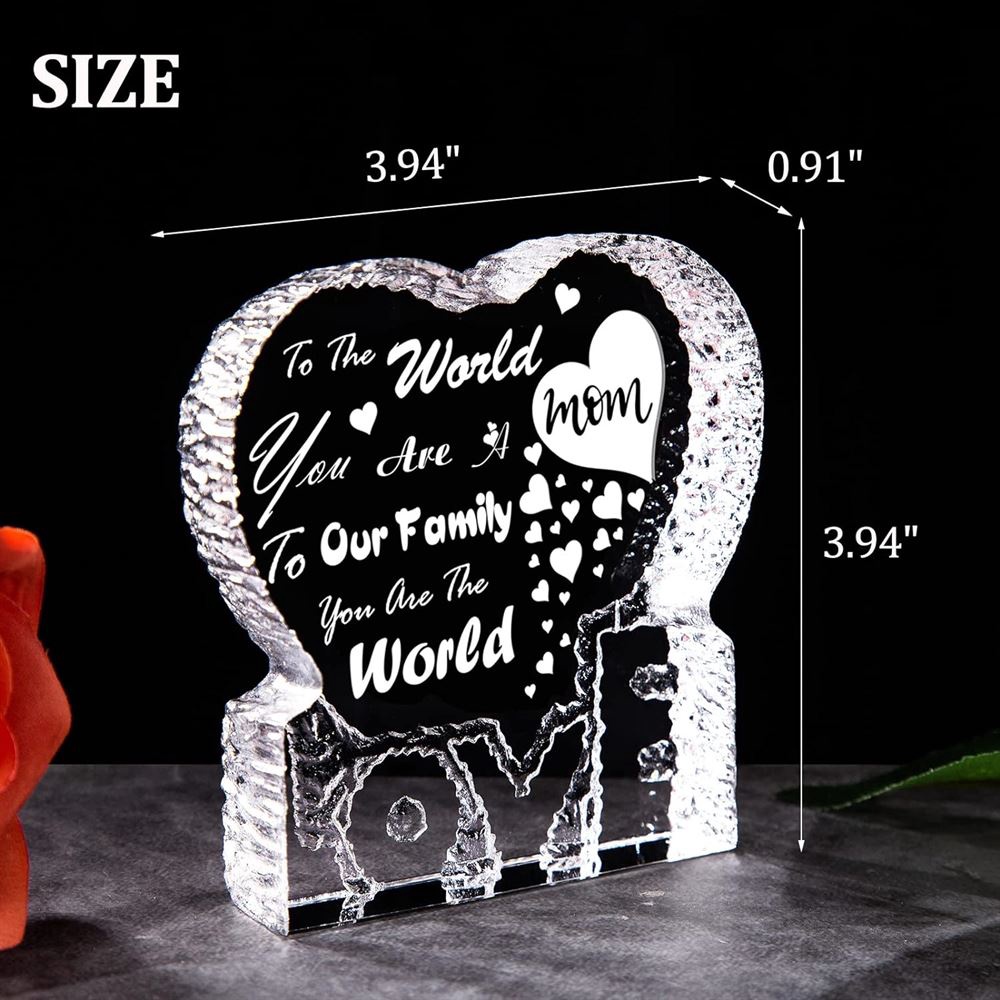 To Our Family You Are The World Mom Heart Crystal, Mother Day Heart, Mother’s Day Gifts