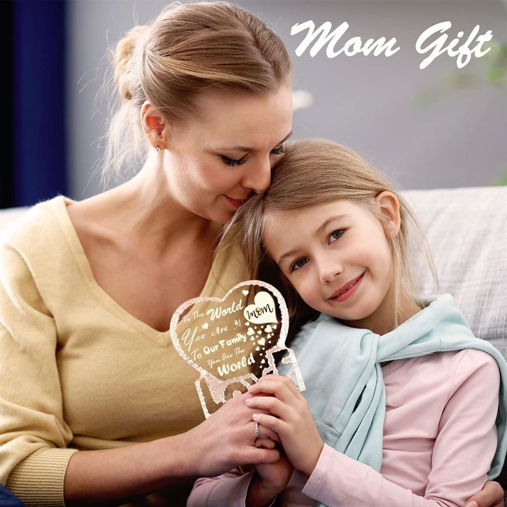 To Our Family You Are The World Mom Heart Crystal, Mother Day Heart, Mother’s Day Gifts