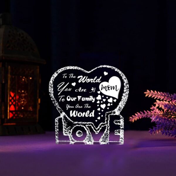 To Our Family You Are The World Mom Heart Crystal, Mother Day Heart, Mother’s Day Gifts