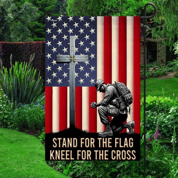 Veteran Kneeling Christ Cross American Flag, Veterans Flags, Veterans Day Flag