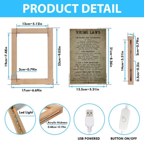 Viking Laws Vertical Frame Lamp, Picture Frame Light, Frame Lamp, Mother’s Day Gifts