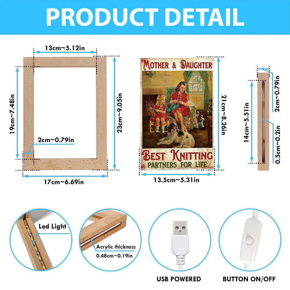 Vintage Mother And Daughter Best Knitting Partners Frame Lamp, Picture Frame Light, Frame Lamp, Mother’s Day Gifts