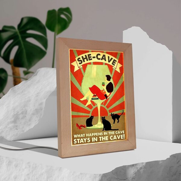Wine Cat What Happens In The Cave Stays In The Cave Frame Lamp, Picture Frame Light, Frame Lamp, Mother’s Day Gifts