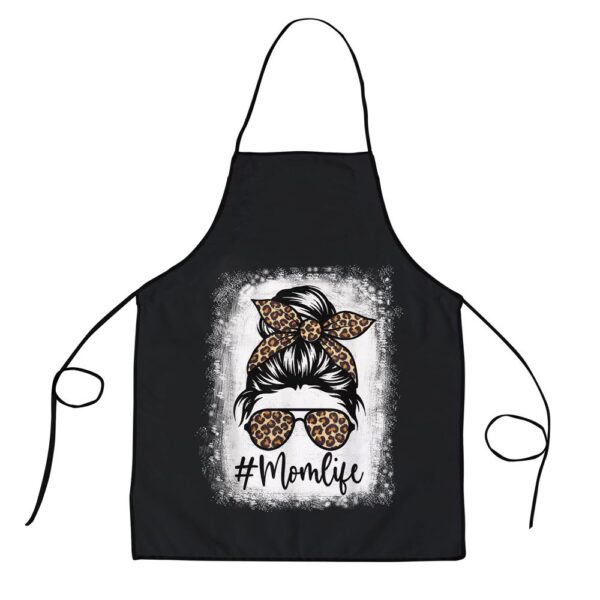Women Mom Life Bleached Shirt Mom Life Leopard Messy Bun Apron, Aprons For Mother’s Day, Mother’s Day Gifts