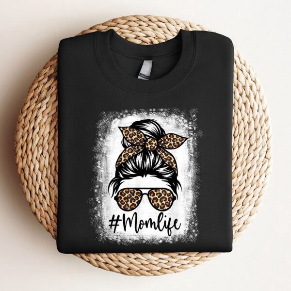 Women Mom Life Bleached Shirt Mom Life Leopard Messy Bun Sweatshirt, Mother Sweatshirt, Sweatshirt For Mom, Mum Sweatshirt