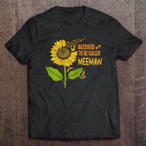 Womens Blessed Meemaw Sunflower Butterfly Mother’s Day…