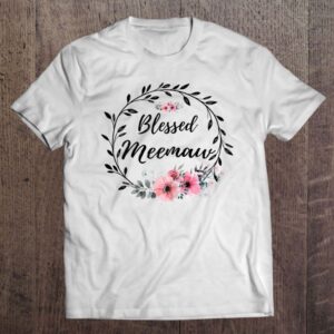 Womens Blessed Meemaw With Floral Heart Mother’s…