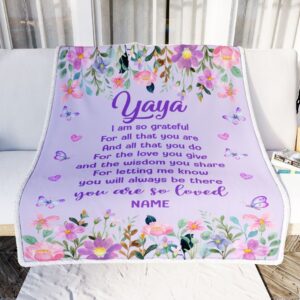 Yaya Blanket From Granddaughter Grandson Floral Butterfly Love You Mother Day Blanket Personalized Blanket For Mom 2 vdnrbs.jpg