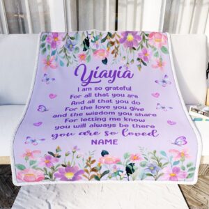 Yiayia Blanket From Granddaughter Grandson Floral Butterfly Love You Mother Day Blanket Personalized Blanket For Mom 2 ldcgpm.jpg