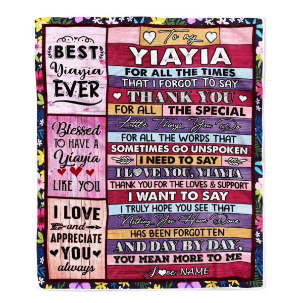 Yiayia Blanket From Granddaughter Grandson Thank You For The Love, Mother Day Blanket, Personalized Blanket For Mom