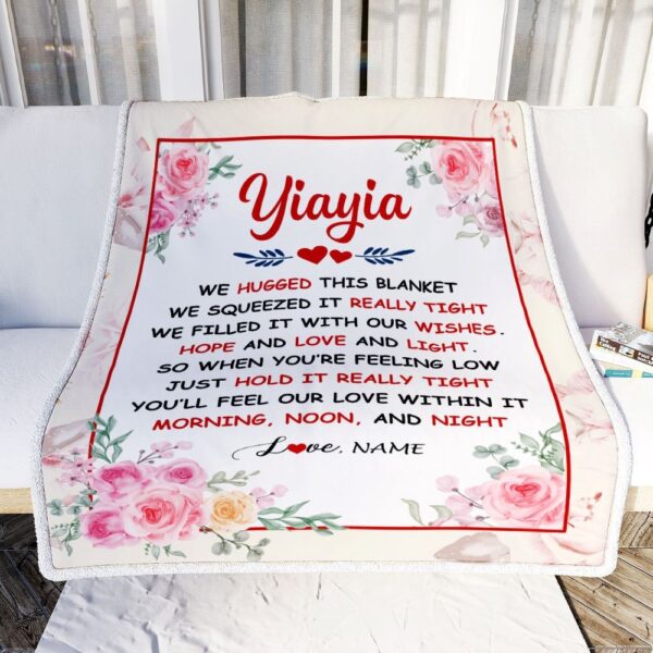 Yiayia Blanket From Grandkids Granddaughter Grandson We Hugged This Blanket, Mother Day Blanket, Personalized Blanket For Mom