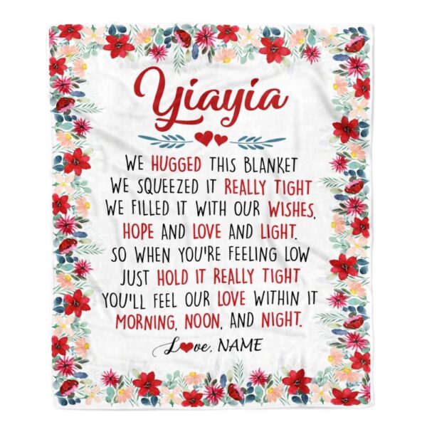 Yiayia Blanket From Grandkids Grandson Granddaughter We Hugged This Blanket, Mother Day Blanket, Personalized Blanket For Mom