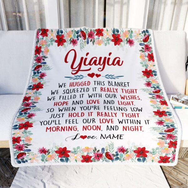 Yiayia Blanket From Grandkids Grandson Granddaughter We Hugged This Blanket, Mother Day Blanket, Personalized Blanket For Mom
