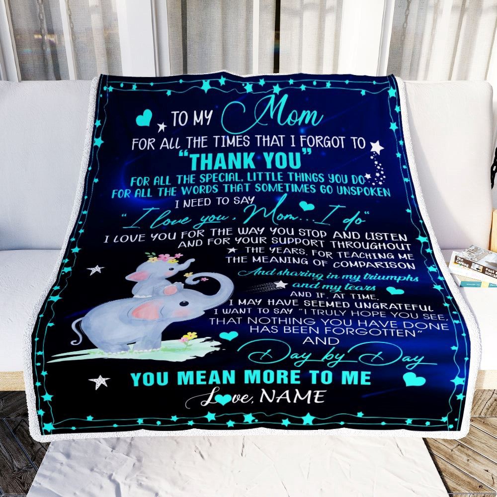 to My Mom Blanket from Daughter Elephant All The Times That I Forgot to Thank You, Mother Day Blanket, Personalized Blanket For Mom to My Mom Blanket from Daughter Elephant All The Times That I Forgot to Thank You, Mother Day Blanket, Personalized Blanket For Mom