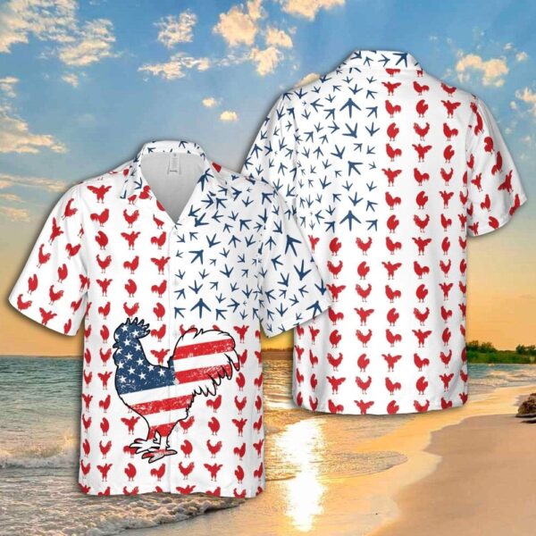 4Th July Rooster American Flag Unisex Hawaiian Shirts, Chicken Lover Hawaiian Shirt, 4th Of July Hawaiian Shirt, 4th Of July Shirt