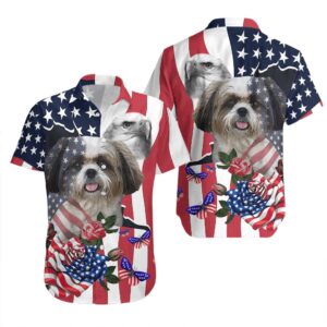 4Th Of July Cute Pet Shih Tzu Independence Day Hawaiian Shirt, 4th Of July Hawaiian Shirt, 4th Of July Shirt