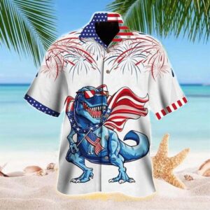 4Th Of July Dinosaurs For Dinosaurs Lovers Hawaiian Shirt, 4th Of July Hawaiian Shirt, 4th Of July Shirt