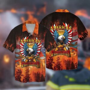 4Th Of July Independence Day American Firefighter Eagle Trendy Hawaiian Shirt, 4th Of July Hawaiian Shirt, 4th Of July Shirt