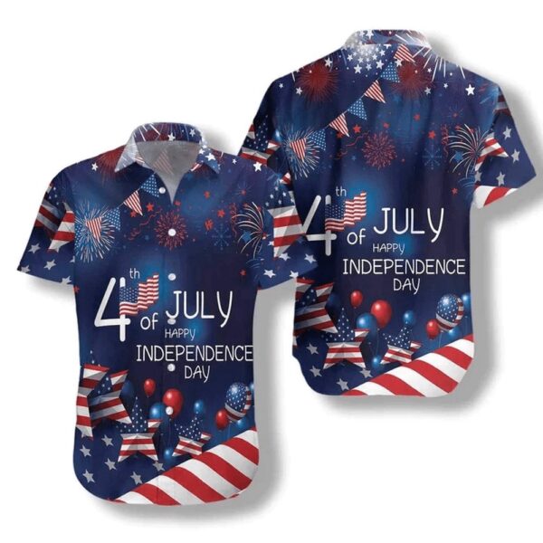 4Th Of July Watercolor Hawaiian Shirt, American Flag Fireworks Hawaiian Shirt, 4th Of July Hawaiian Shirt, 4th Of July Shirt