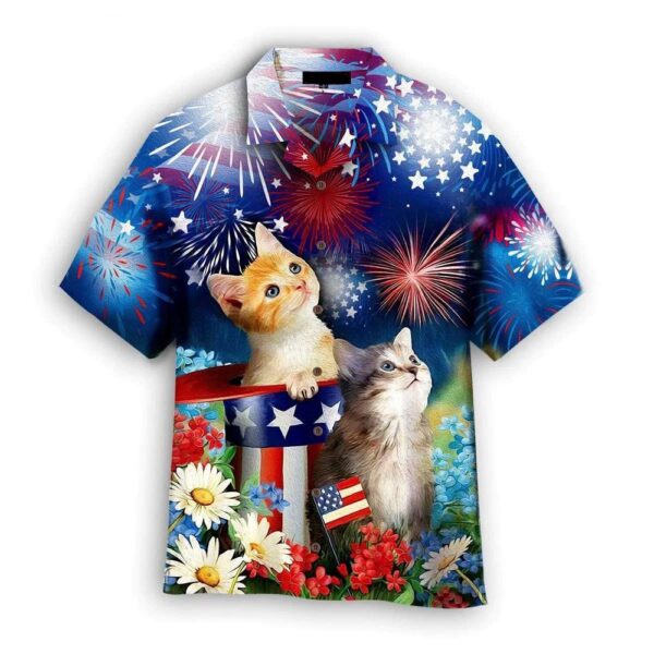 4th July Celebrations with Happy Cat Hawaiian Shirt, 4th Of July Hawaiian Shirt, 4th Of July Shirt