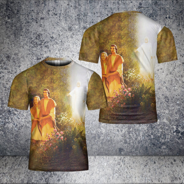 Adam and Eve leaving Garden of Eden 3D T-shirt