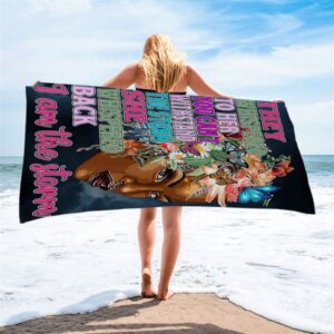 African American Black Beach Towel, They Whispered To Her You Cannot Withstand The Storm Decor, Christian Beach Towel