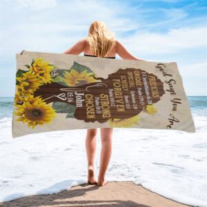African American God Says You Are Sunflower Beach Towel, Christian Beach Towel, Summer Towels