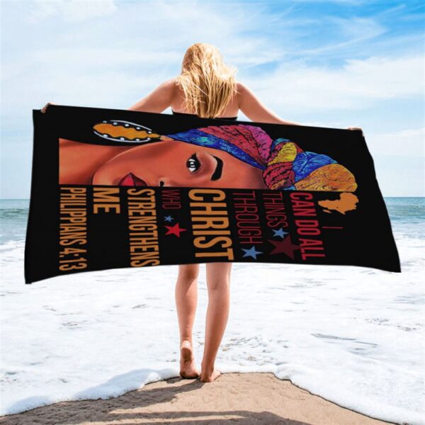 African American I Can Do All Things Through Christ Beach Towel, Christian Beach Towel, Summer Towels