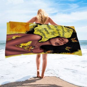 African American Woman Black Beach Towel, She…