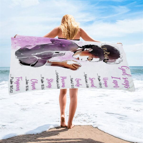 African American Women God Says I Am Beach Towel, Motivational Beach Towel For Black Girls Teens, Christian Beach Towel