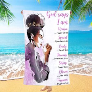 African American Women God Says I Am Beach Towel Motivational Beach Towel For Black Girls Teens Christian Beach Towel 2 qr1cl1.jpg