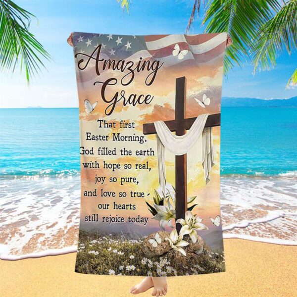 Amazing Grace Beautiful Cross Lily Flower Beach Towel, Christian Beach Towel, Summer Towels