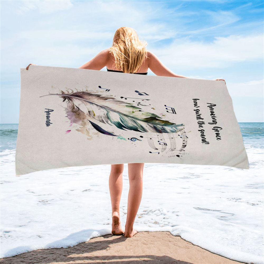 Amazing Grace How Sweet The Sound Personalized Beach Towel, Christian Beach Towel, Summer Towels