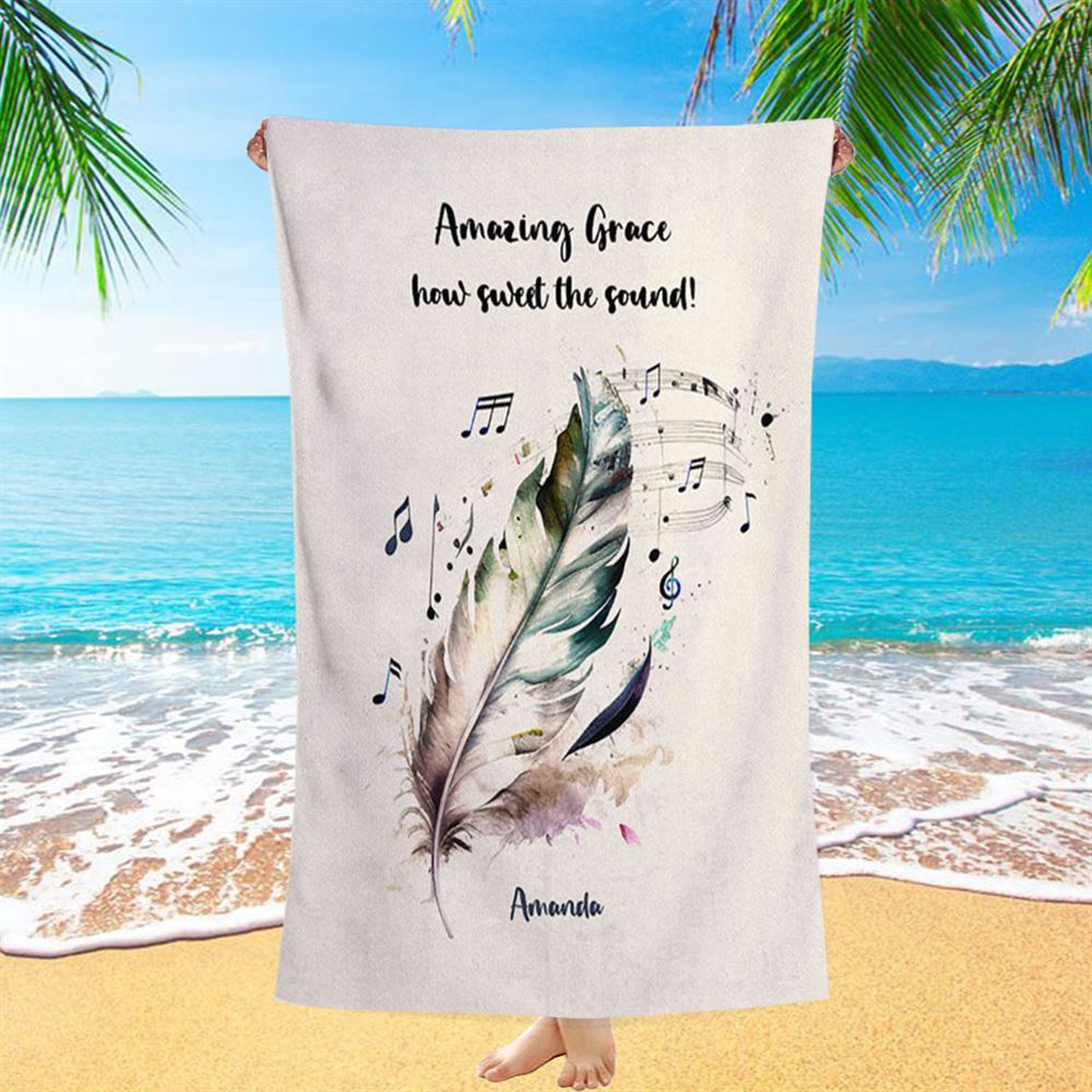 Amazing Grace How Sweet The Sound Personalized Beach Towel, Christian Beach Towel, Summer Towels
