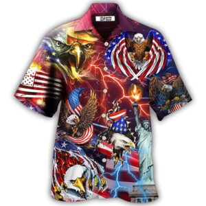 America Independence Day Eagle Lighting Hawaiian Shirt,…