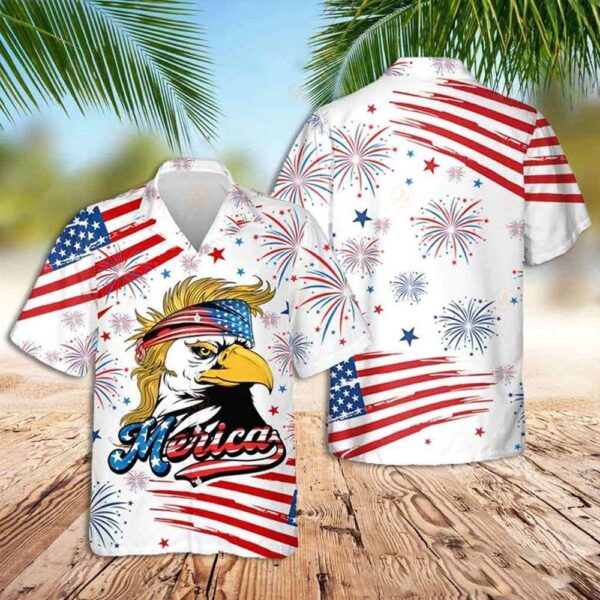 American Eagle Hawaiian Shirt, Cool Usa Eagle Patriotic Hawaiian Fourth Of July Shirt, 4th Of July Hawaiian Shirt, 4th Of July Shirt