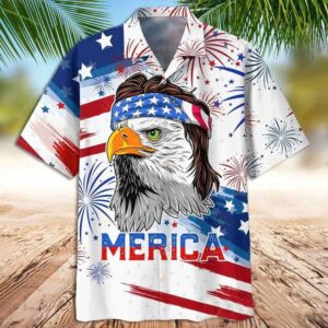 American Eagle Hawaiian Shirt Merica Happy Independence…