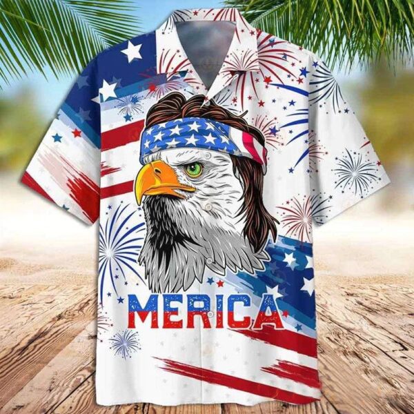 American Eagle Hawaiian Shirt Merica Happy Independence Day, 4th Of July Hawaiian Shirt, 4th Of July Shirt