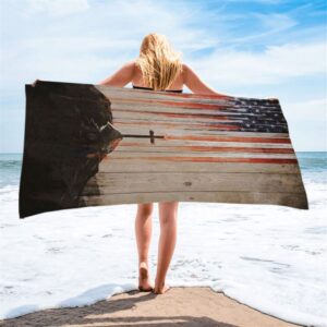 American Flag Cross Beach Towel, Christian Beach…