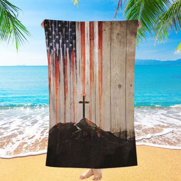 American Flag Cross Beach Towel, Christian Beach Towel, Summer Towels