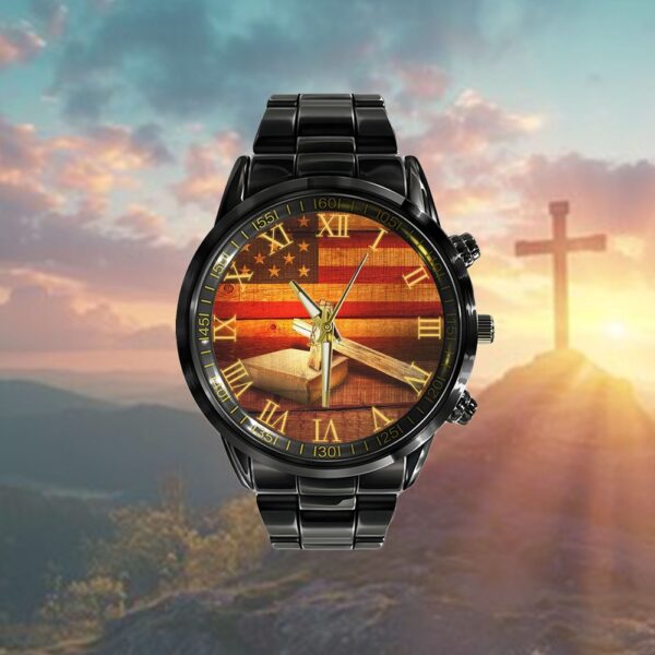 American Flag Watch Cross On Bible Christian Watch, Christian Watch, Religious Watches, Jesus Watch