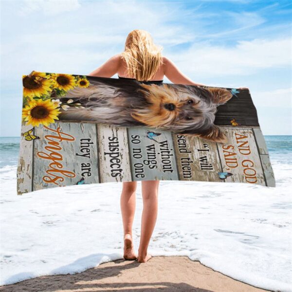 And God Saidy Little Yorkshire Terrier Sunflower Butterfly Beach Towel, Christian Beach Towel, Summer Towels