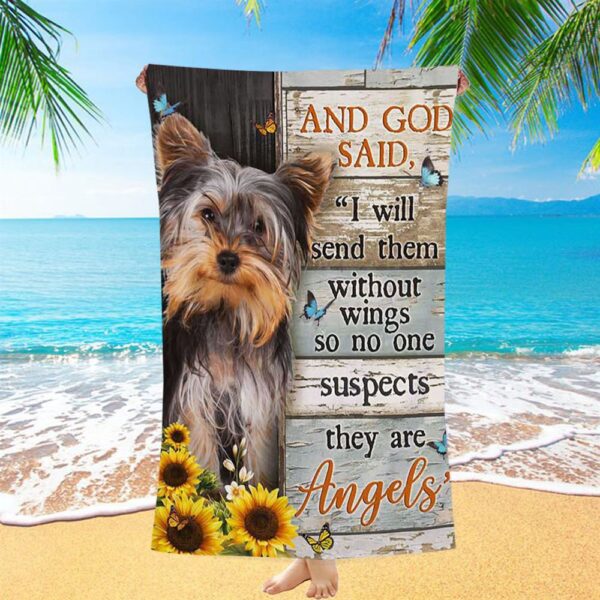 And God Saidy Little Yorkshire Terrier Sunflower Butterfly Beach Towel, Christian Beach Towel, Summer Towels