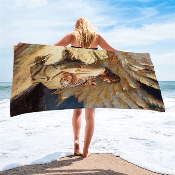 Angel Wings Little Yorkshire Terrier Jesus Painting Beach Towel, Christian Beach Towel, Summer Towels