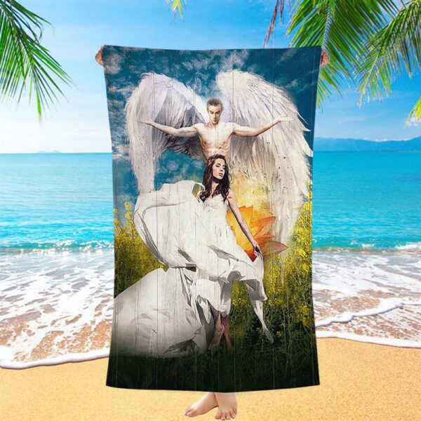 Angel Wings Lotus Flower Jesus Painting Beach Towel, Christian Beach Towel, Summer Towels