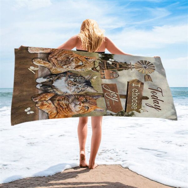 Angry Cat Windmill Today I Choose Joy Beach Towel, Christian Beach Towel, Summer Towels