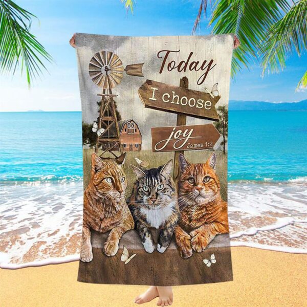 Angry Cat Windmill Today I Choose Joy Beach Towel, Christian Beach Towel, Summer Towels