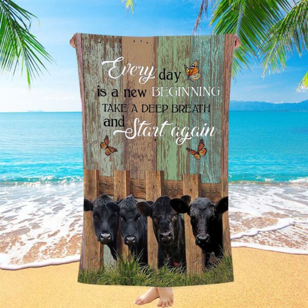 Angus Cow Everyday Is A New Beginning Beach Towel, Christian Beach Towel, Summer Towels