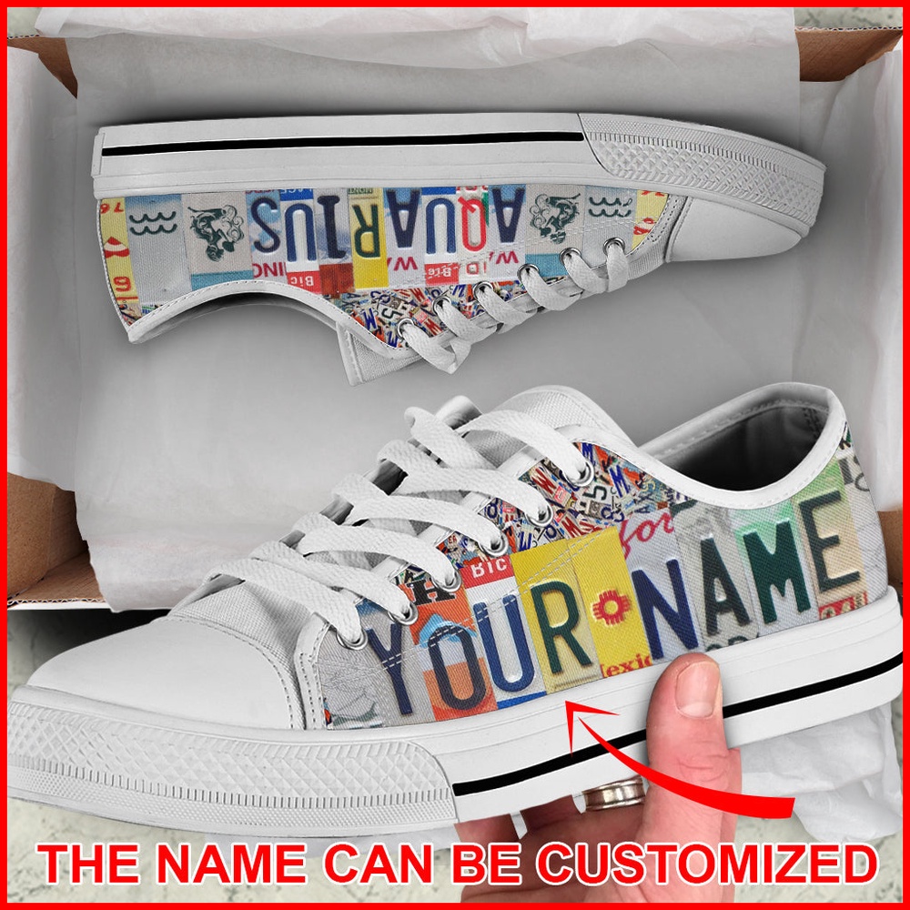 Aquarius License Plates Custom Name Low Top Shoes, Low Top Designer Shoes, Low Top Sneakers