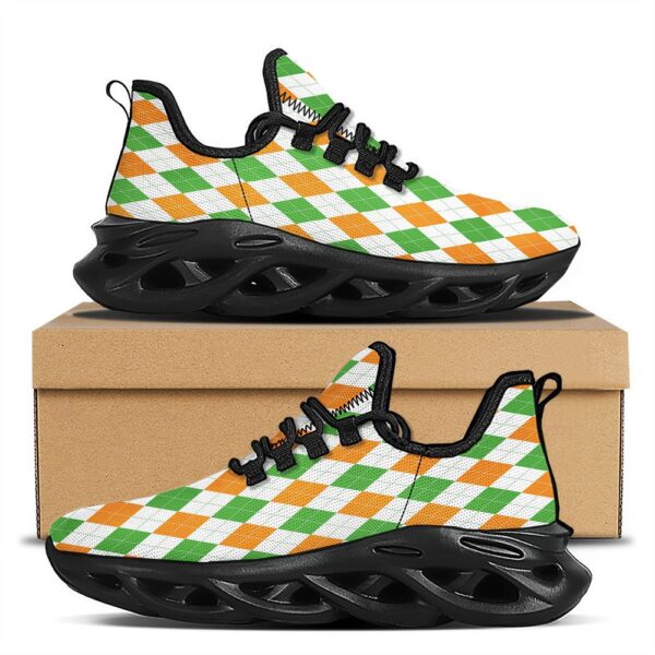 Argyle St Patrick’s Day Print Pattern Black Running Shoes, Max Soul Sneakers, Max Soul Shoes